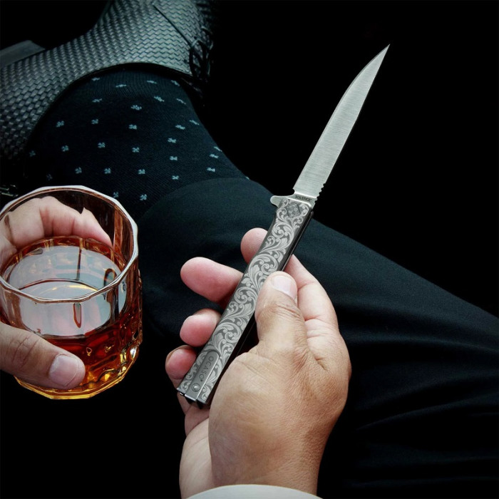 Ніж складаний Ocaso Engraved Titanium Solstice, Scroll + Satin Blade (10ESS)