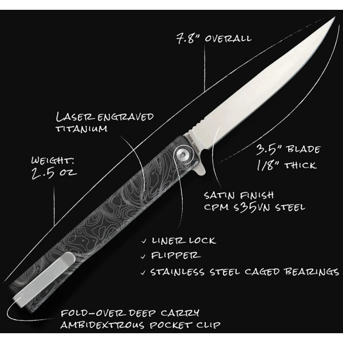 Ніж складаний Ocaso Engraved Titanium Solstice, Topo + Satin Blade (10ETS)