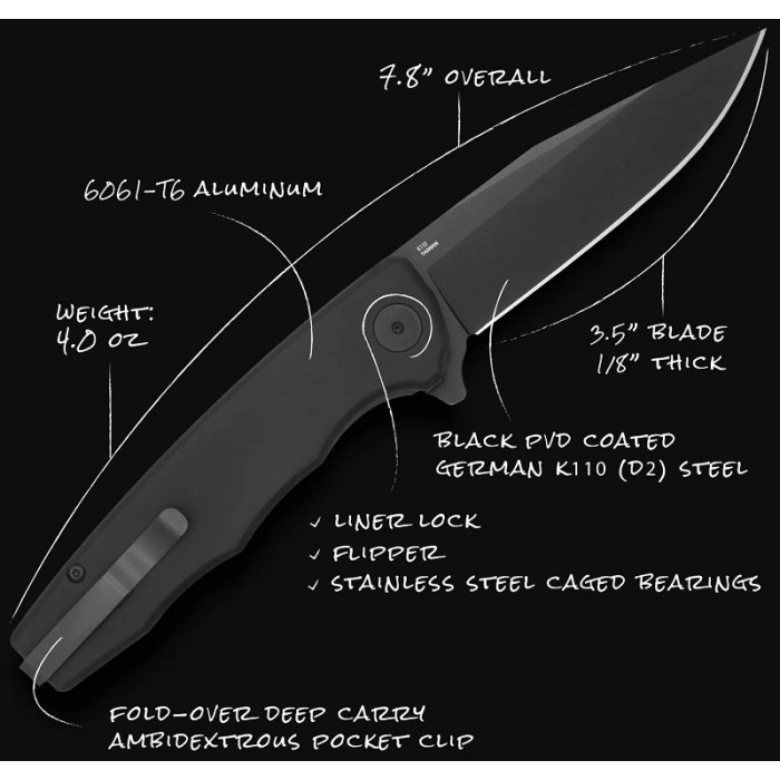 Ніж складаний Ocaso Strategy, Black Aluminum / Black Blade (29BAB)