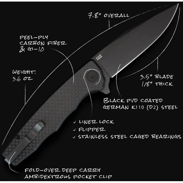Ніж складаний Ocaso Strategy, Carbon Fiber / G-10 Black Blade (29BCB)