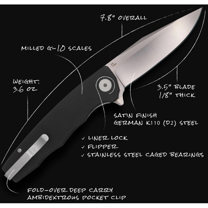 Ніж складаний Ocaso Strategy, Black G-10 / Satin Blade (29BGD)