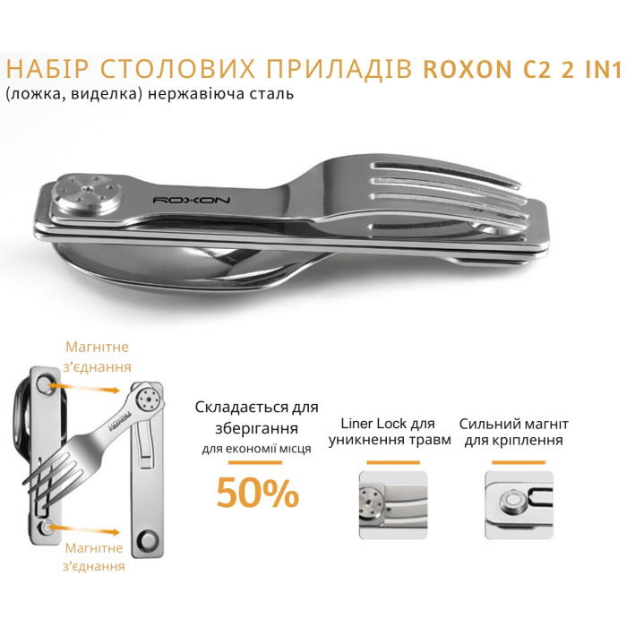Набір столових приладів Roxon C2 2 in1 (ложка, виделка), нержавіюча сталь (RoxC2)