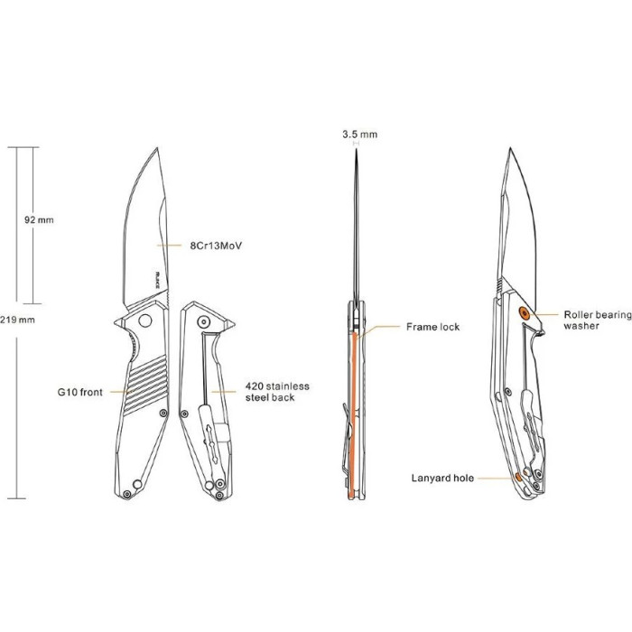 Нож складной Ruike D191-B, (9.2 см) 8Cr13Mov / G10 + steel 420 черный (D191-B)