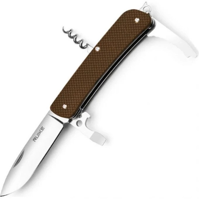 Ніж багатофункціональний Ruike Criterion L21, (8.5 см) 12C27 / G10 коричневий 12 інстр. (L21-N)