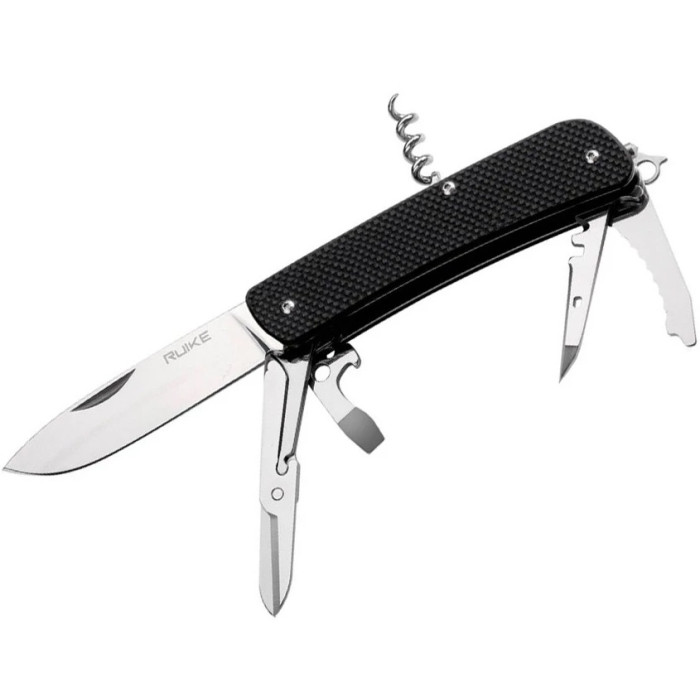 Ніж багатофункціональний Ruike Criterion L31, (8.5 см) 12C27 / G10 чорний, 18 інстр. (L31-B)