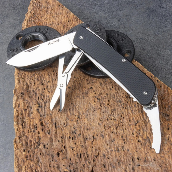 Ніж багатофункціональний Ruike Criterion L31, (8.5 см) 12C27 / G10 чорний, 18 інстр. (L31-B)