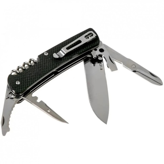Ніж багатофункціональний Ruike Criterion L31, (8.5 см) 12C27 / G10 чорний, 18 інстр. (L31-B)