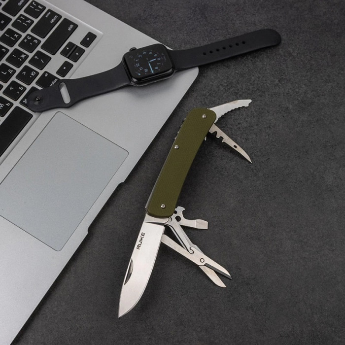 Нож многофункциональный Ruike Criterion L31, (8.5 см) 12C27 / G10 зеленый, 18 инстр. (L31-G)