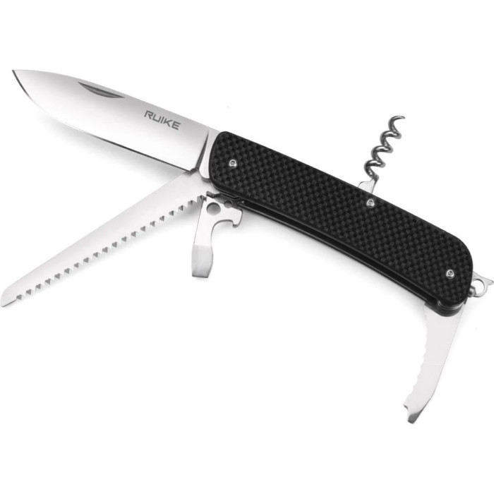 Ніж багатофункціональний Ruike Criterion L32, (8.5 см) 12C27 / G10 чорний, 13 інстр. (L32-B)