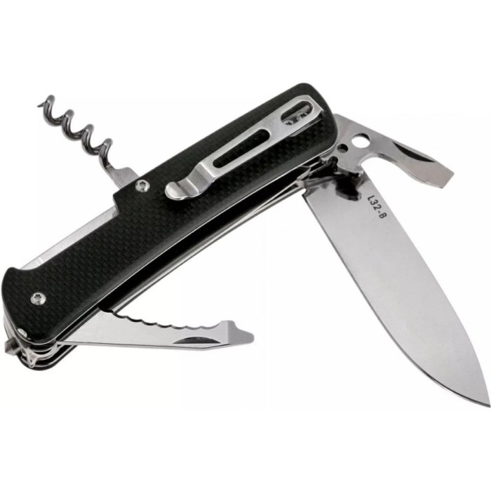 Ніж багатофункціональний Ruike Criterion L32, (8.5 см) 12C27 / G10 чорний, 13 інстр. (L32-B)