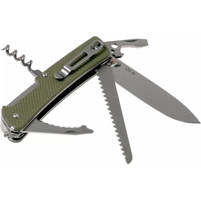 Нож многофункциональный Ruike Criterion L32, (8.5 см) 12C27 / G10 зеленый, 13 инстр. (L32-G)