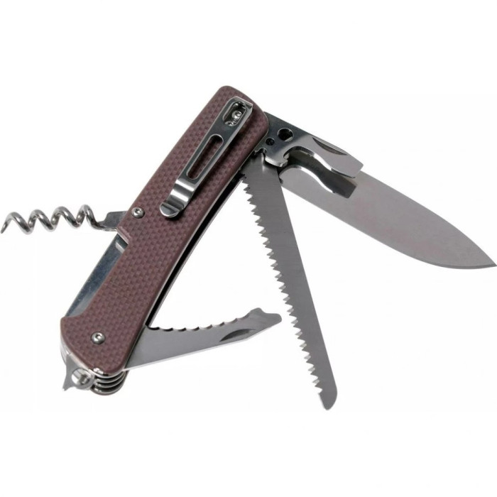 Нож многофункциональный Ruike Criterion L32, (8.5 см) 12C27 / G10 коричневый, 13 инстр. (L32-N)
