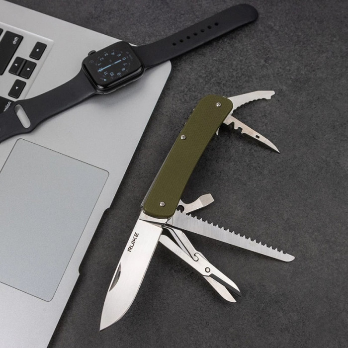Нож многофункциональный Ruike Criterion L42, (8.5 см) 12C27 / G10 зеленый, 19 инстр. (L42-G)