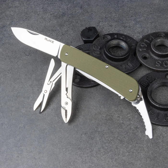 Нож многофункциональный Ruike Criterion L42, (8.5 см) 12C27 / G10 зеленый, 19 инстр. (L42-G)