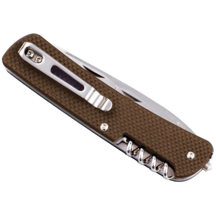 Нож многофункциональный Ruike Criterion L42, (8.5 см) 12C27 / G10 коричневый, 19 инстр. (L42-N)