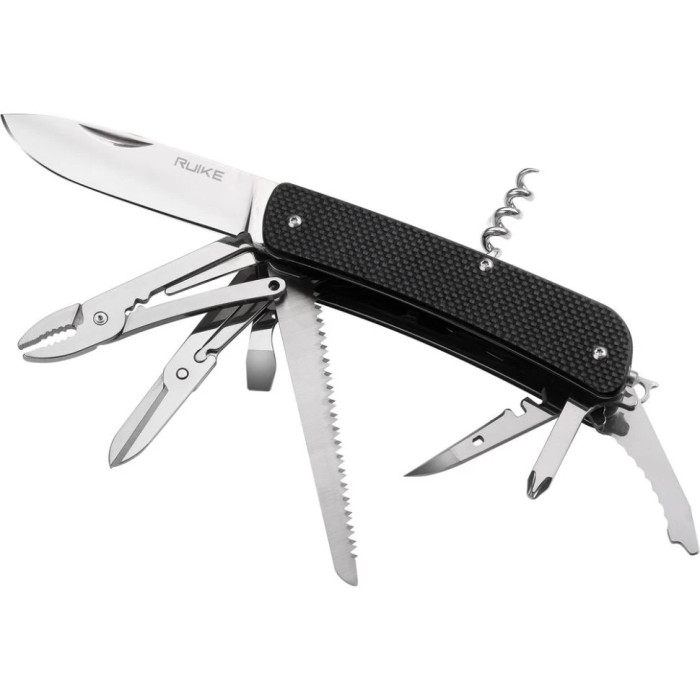 Ніж багатофункціональний Ruike Criterion L51, (8.5 см) 12C27 / G10 чорний, 23 інстр. (L51-B)