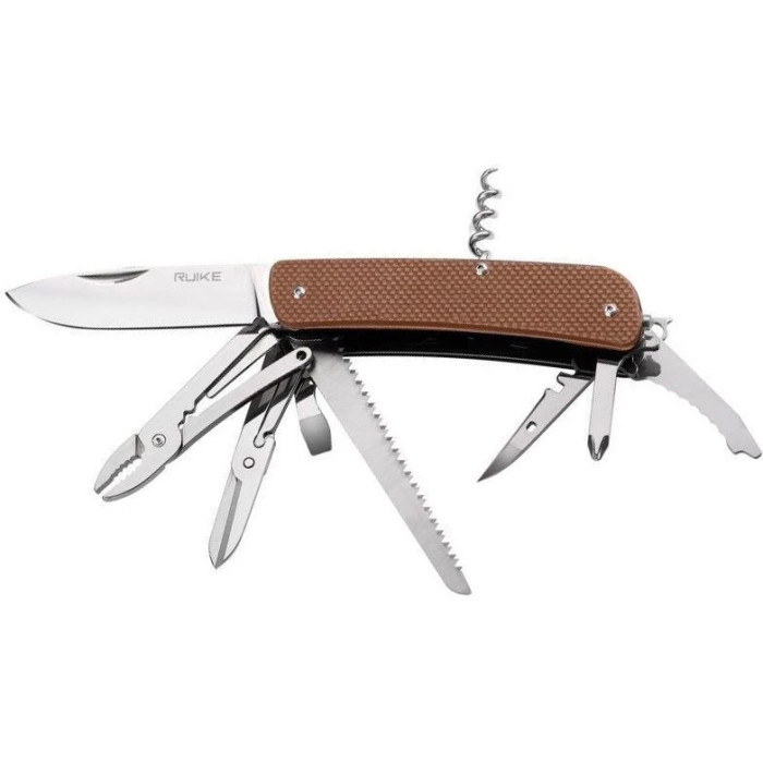 Ніж багатофункціональний Ruike Criterion L51, (8.5 см) 12C27 / G10 коричневий, 23 інстр. (L51-N)