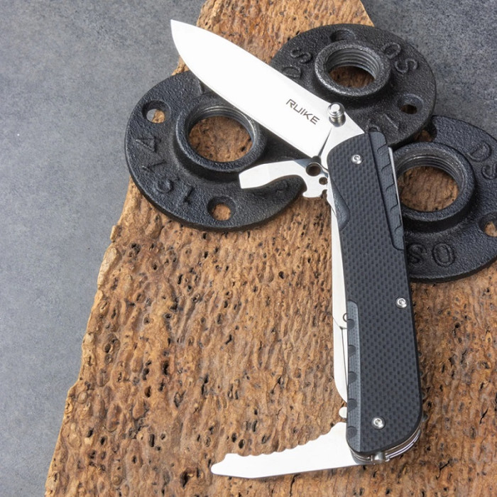 Нож многофункциональный Ruike Trekker LD11-B, (8.5 см) 12C27 / G10 черный, 3 инстр. (LD11-B)