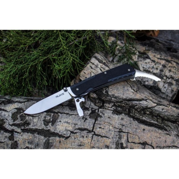 Нож многофункциональный Ruike Trekker LD21-B, (8.5 см) 12C27 / G10 черный, 12 инстр. (LD21-B)