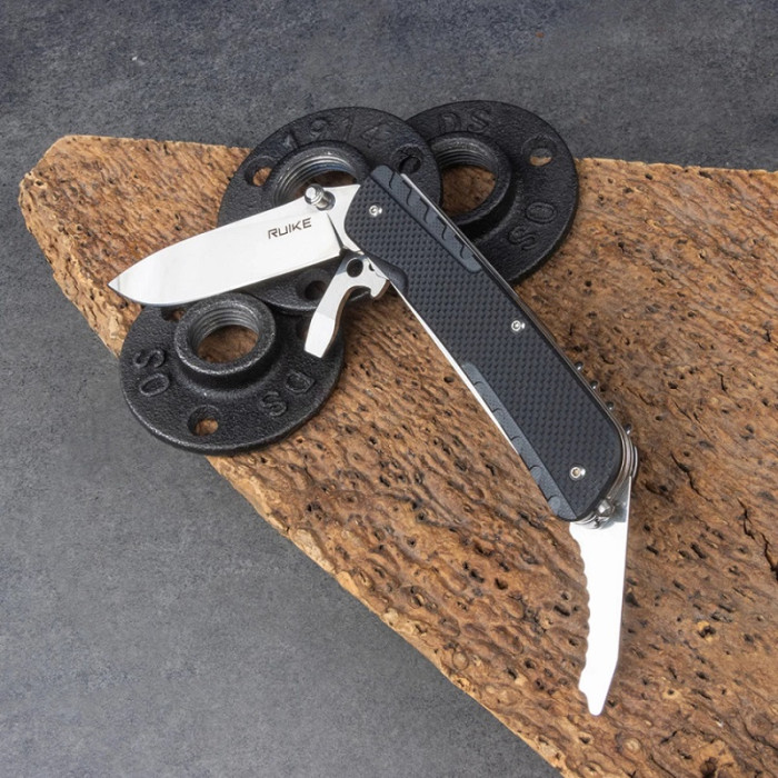 Нож многофункциональный Ruike Trekker LD21-B, (8.5 см) 12C27 / G10 черный, 12 инстр. (LD21-B)