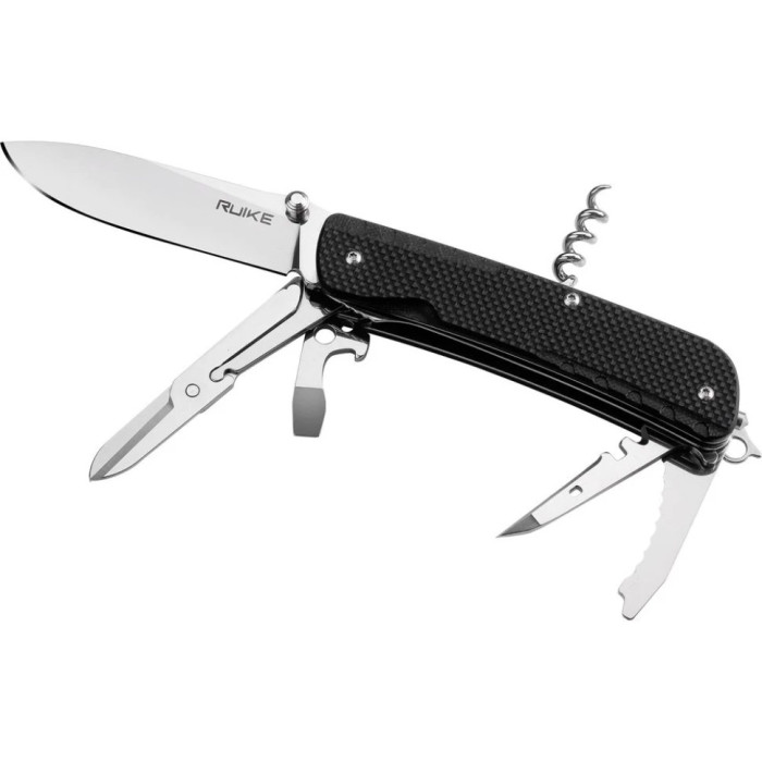 Ніж багатофункціональний Ruike Trekker LD31-B, (8.5 см) 12C27 / G10 чорний, 14 інстр. (LD31-B)