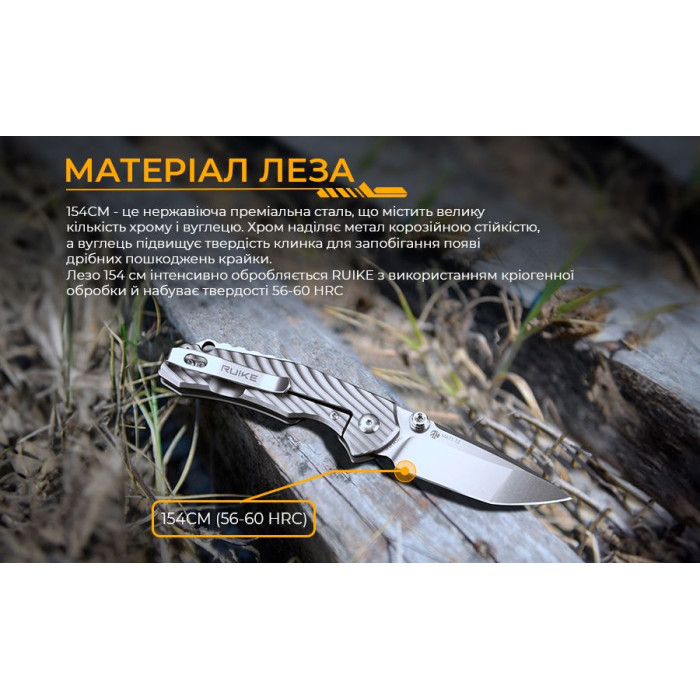 Нож складной Ruike M671-TZ, (7 см) steel 154СМ / TC4 (титан) серый (M671-TZ)