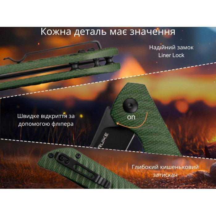 Ніж складаний Ruike P122-MG, (9.2 см) 14C28N / мікарта темно-зелений (P122-MG)