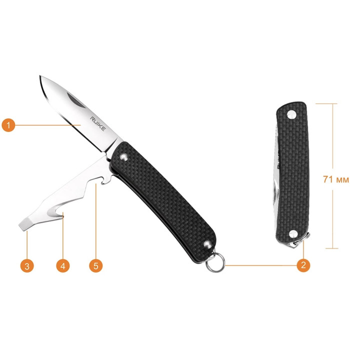 Ніж багатофункціональний Ruike Criterion S21, (5.3 см) 12C27 / G10 зелений, 5 інстр. (S21-G)