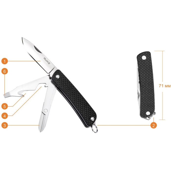 Ніж багатофункціональний Ruike Criterion S31, (5.3 см) 12C27 / G10 коричневий, 6 інстр. (S31-N)