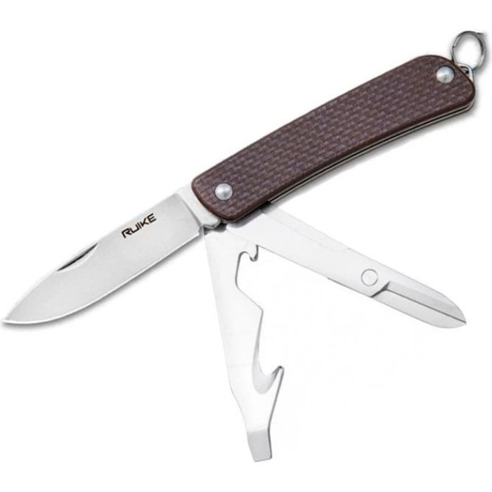 Ніж багатофункціональний Ruike Criterion S31, (5.3 см) 12C27 / G10 коричневий, 6 інстр. (S31-N)
