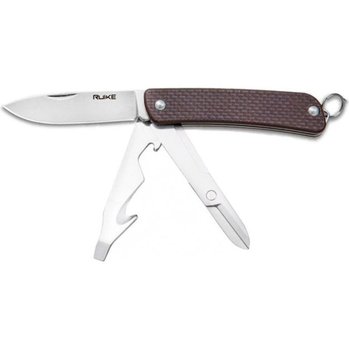 Ніж багатофункціональний Ruike Criterion S31, (5.3 см) 12C27 / G10 коричневий, 6 інстр. (S31-N)