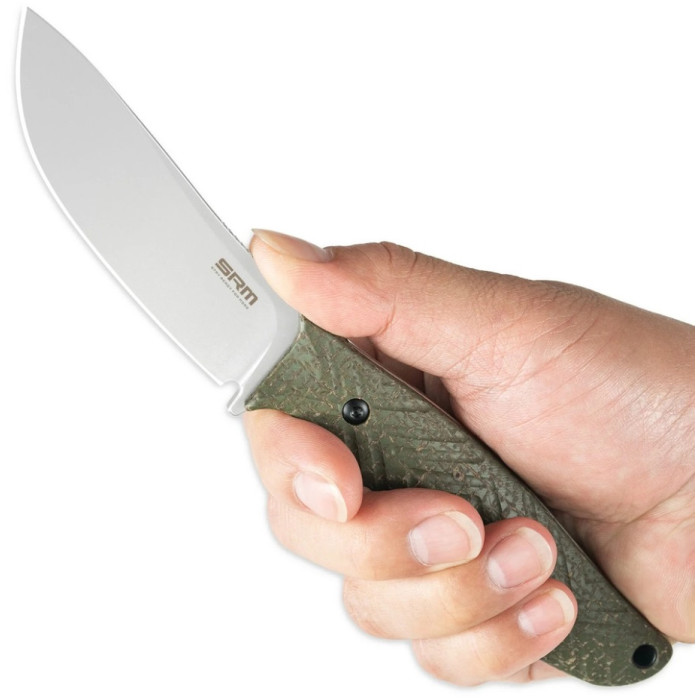 Ніж з чохлом SRM Fossa 605T-MP, (8.8 см) 14C28N / Micarta зелений (605T-MP)