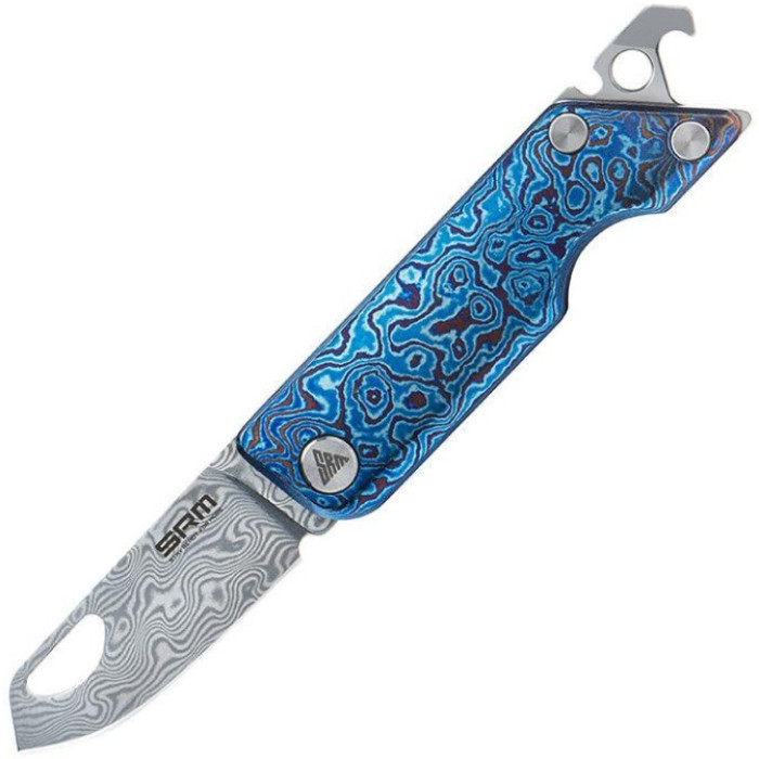 Нож складной SRM 6435, (4.1 см) Damascus / Titanium (6435-TL)