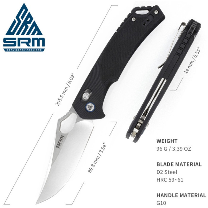 Ніж складаний SRM Retriever 9202, D2, G10, Black (9202)