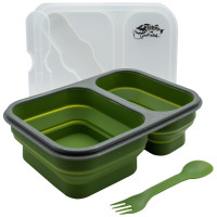 Контейнер силіконовий на 2 відсіки з ложкой-виделкой Tramp 900ml olive (UTRC-090-olive)