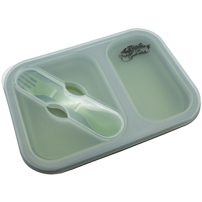 Контейнер силіконовий на 2 відсіки з ложкой-виделкой Tramp 900ml olive (UTRC-090-olive)