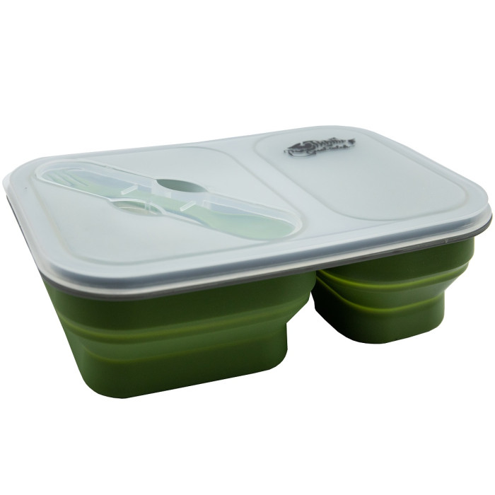 Контейнер силіконовий на 2 відсіки з ложкой-виделкой Tramp 900ml olive (UTRC-090-olive)