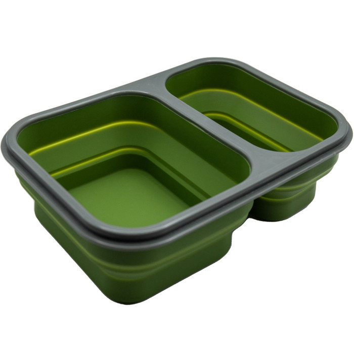 Контейнер силіконовий на 2 відсіки з ложкой-виделкой Tramp 900ml olive (UTRC-090-olive)