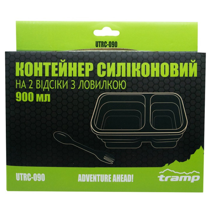 Контейнер силіконовий на 2 відсіки з ложкой-виделкой Tramp 900ml olive (UTRC-090-olive)
