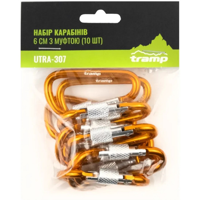 Набор карабинов алюминиевых с муфтой (10 шт) Tramp 6 cm orange (UTRA-307-orange)