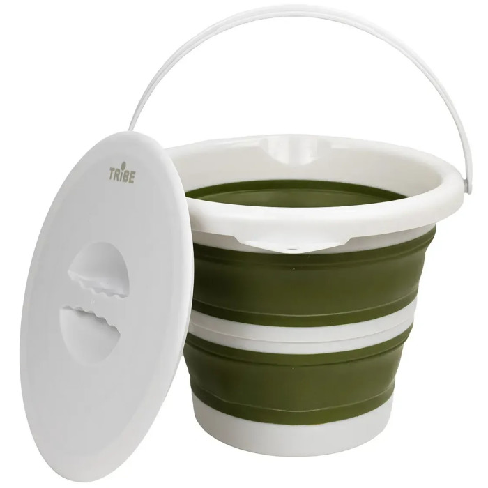 Ведро складное силиконовое с крышкой Tribe Water Bucket Lid 5 л, olive (T-FJ-0049-olive)