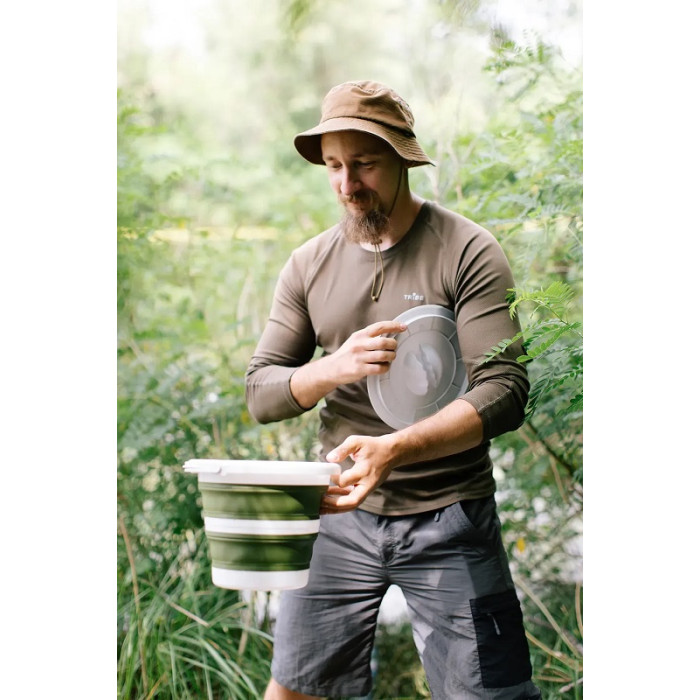 Ведро складное силиконовое с крышкой Tribe Water Bucket Lid 5 л, olive (T-FJ-0049-olive)