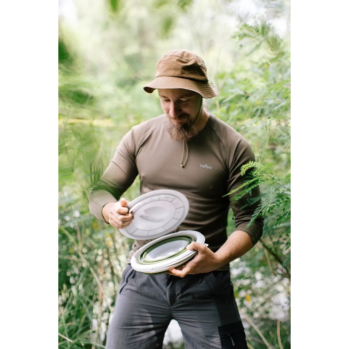 Ведро складное силиконовое с крышкой Tribe Water Bucket Lid 5 л, olive (T-FJ-0049-olive)