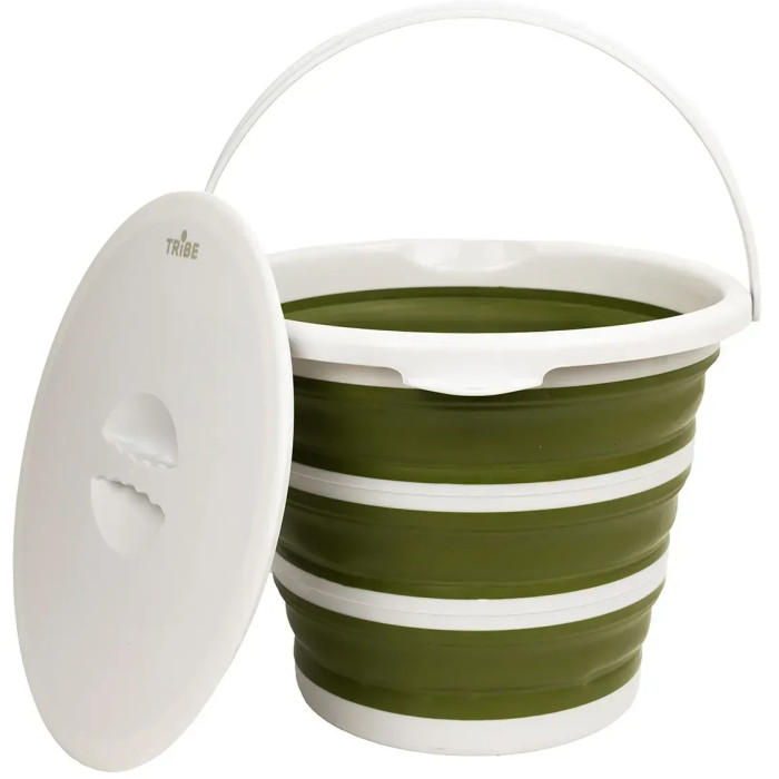 Ведро складное силиконовое с крышкой Tribe Water Bucket Lid 10 л, olive (T-FJ-0050-olive)