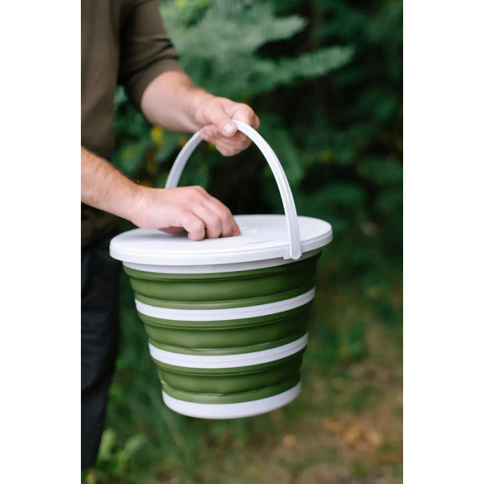 Ведро складное силиконовое с крышкой Tribe Water Bucket Lid 10 л, olive (T-FJ-0050-olive)