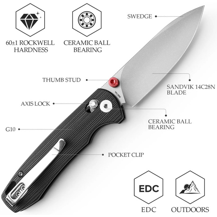 Нож складной Trivisa Dragonfly-B, черный, 14C28N, G10 (JM03-BG-14)