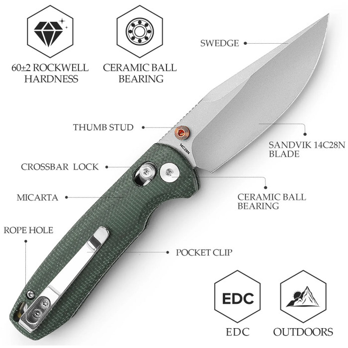 Нож складной Trivisa Butterfly-GM, зеленый, 14C28N, микарта (JM06-GM-14)