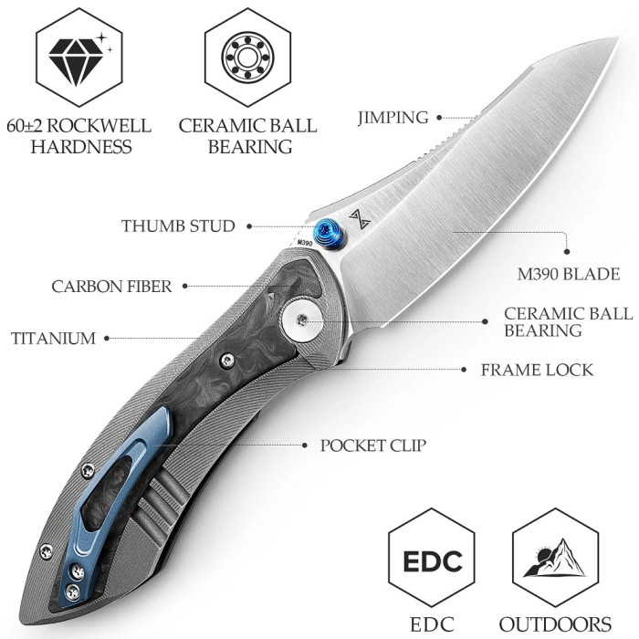 Нож складной Trivisa Rhino-W, черный, M390, карбон (JM08-W-M)