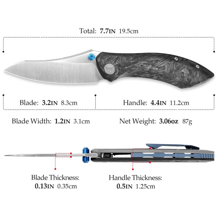 Нож складной Trivisa Rhino-W, черный, M390, карбон (JM08-W-M)