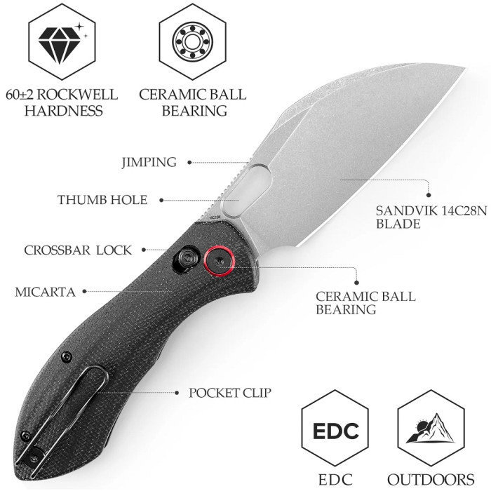 Нож складной Trivisa Batwing Plus-BM, черный, 14C28N, микарта (JM10L-BM-14)